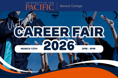 Benerd College: Virtual Career Fair promotional material. March 13, 2026 from 3PM to 6PM